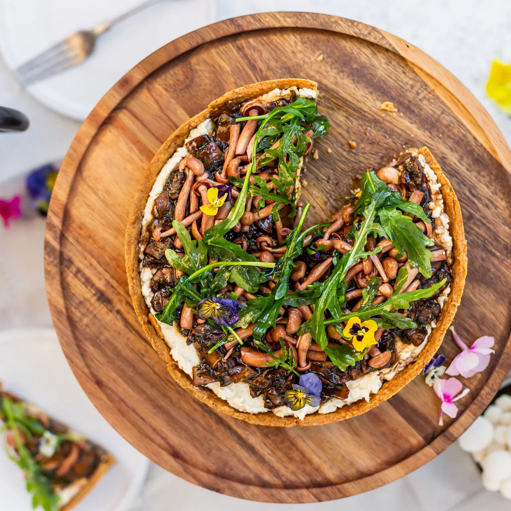 Mushroom and Ricotta Tart with MannabrewPickled Shimeji MannaBrew SA