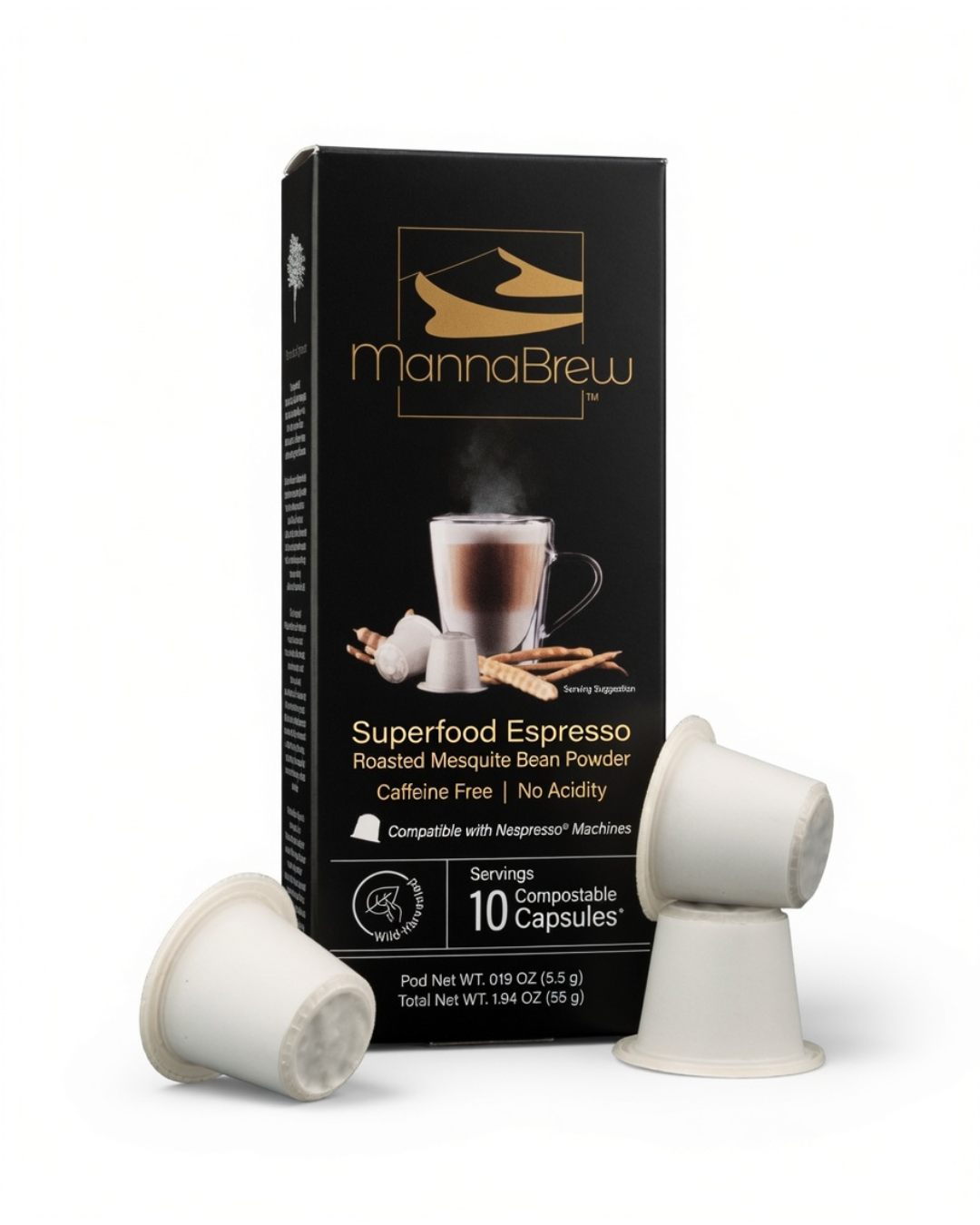 MannaBrew Nespresso Pods | Caffeine-Free Mesquite Superfood Espresso (10 Pods)